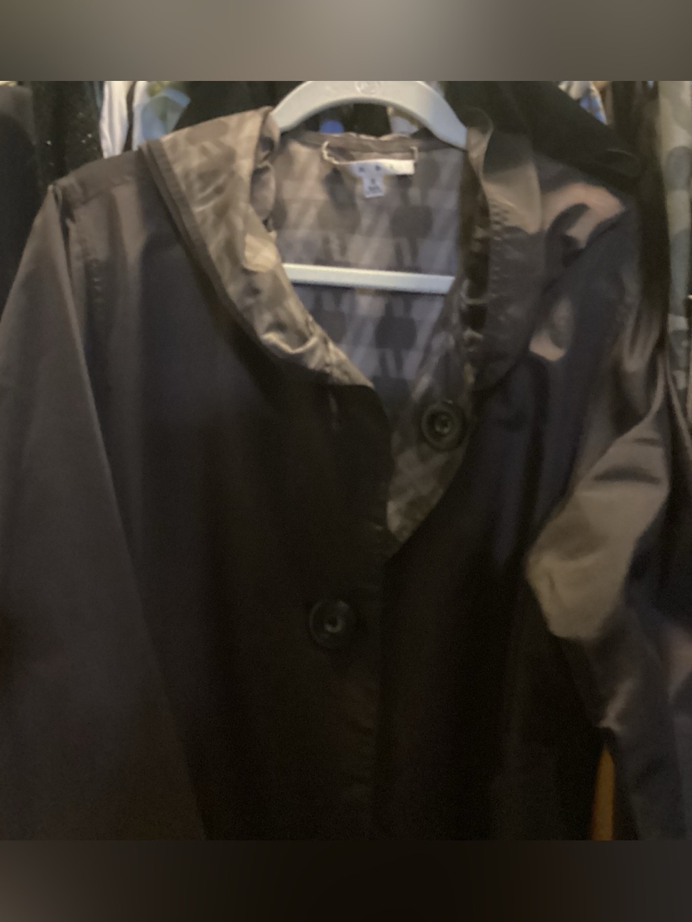 CAbi Black Hooded Button-Front Trench Coat